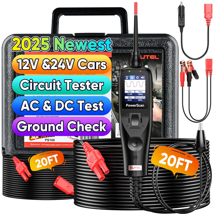 Autel PowerScan PS100丨Color Black  Automotive Circuit Tester Universal 12V/24V Power Circuit Probe Tool 20ft Extension Cable