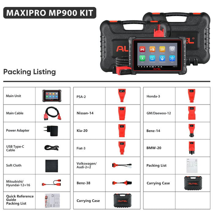 【2024 Neueste】 Autel Maxipro MP900 Kit (MP900 + Box-Adapter) Diagnosescanner, Android 11 Multi-Brand-Vollsystem, 40+ Service, ECU-Codierung, mehrsprachig