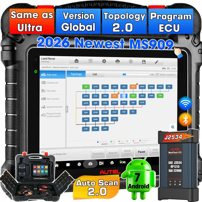 Autel MaxiSys MS909丨Diagnosescanner der Spitzenklasse/J2534 ECU-Programmierung/Codierung/Topologiekarte 2.0/Bidirektionale Steuerung/40+Reset-Service/Globale Version Deutsche Sprache